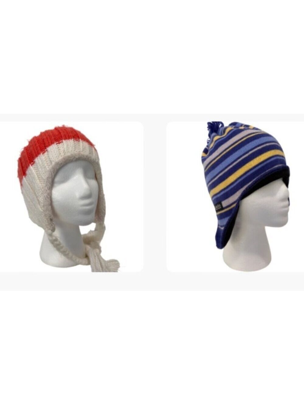 Columbia Knit Beanies Set 2 Stripes Designs unisex blue yellow orange ecru white